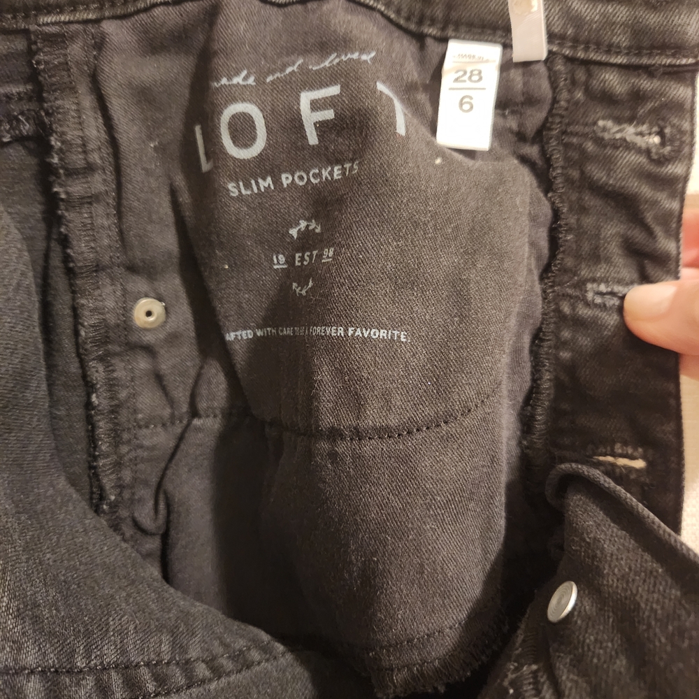 LOFT Black High-Rise Wide-Leg Button-Fly Jeans with Raw Hem, Size 6/28 - Picture 6 of 10